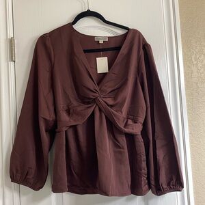 Pleione Maroon Wine Criss Cross Blouse